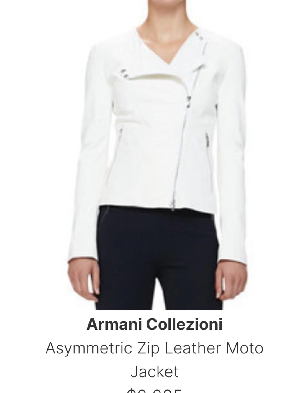 Armani Collezioni White Asymmetric Leather Moto Jacket